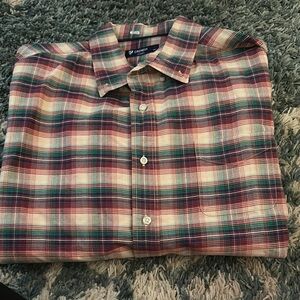 Chaps Red and Green Casual Button Down Shirt